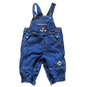 Vintage 90s First Moments Construction Overalls Baby Boy Denim 6-9M Truck EUC